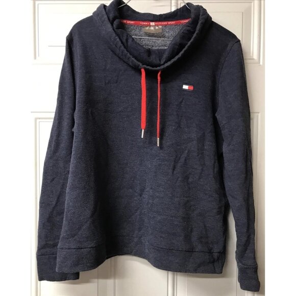 Tommy Hilfiger Womens sz Med Blue Logo Sweatshirt Hoodie Fleece Pullover - Picture 1 of 5